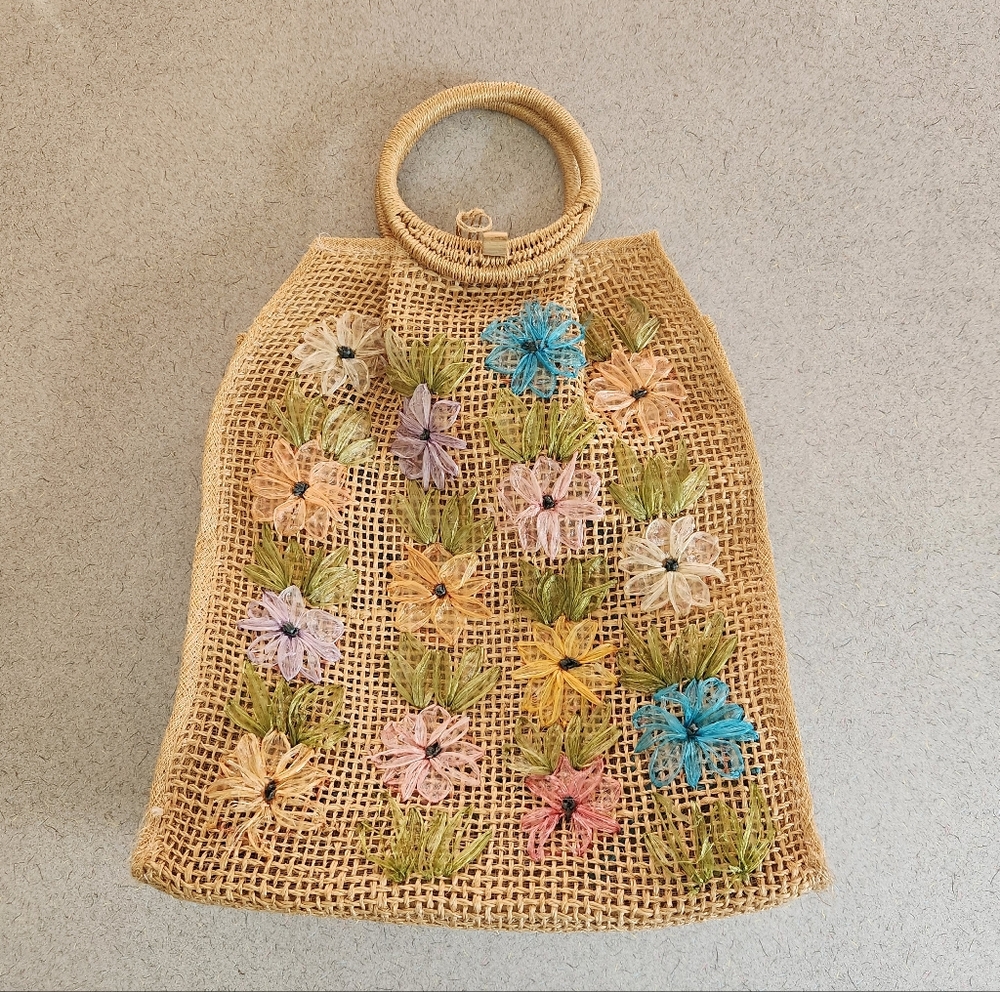 Vintage Raffia Woven Tote